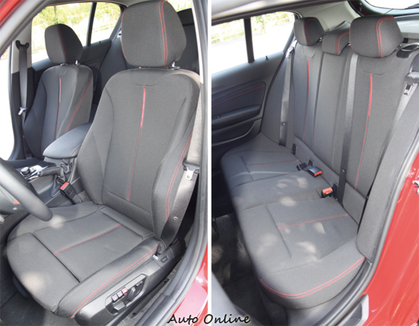 綴以紅色縫線的Track高級織布跑車座椅,已升級選配價值79000元的電動調整記憶座椅。