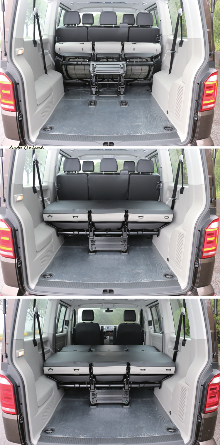 後兩排座椅皆可前傾、翻折、拆卸,空間安排相當有彈性。