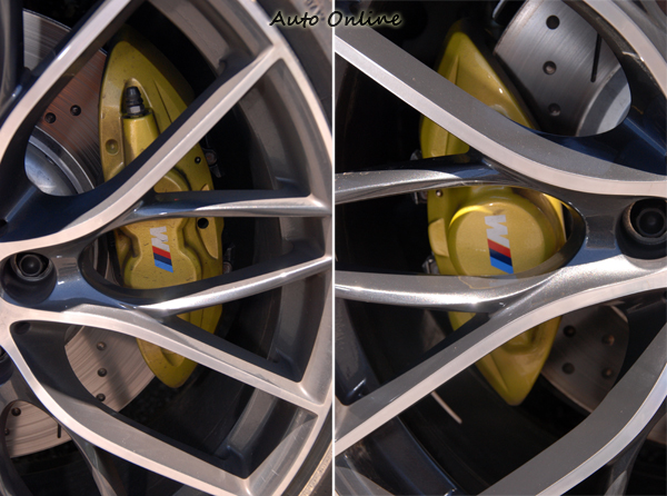 選用前四後二的強化煞車系統,並加大前後碟盤尺寸,原廠提供紅、黃、橘三個卡鉗顏色選擇。