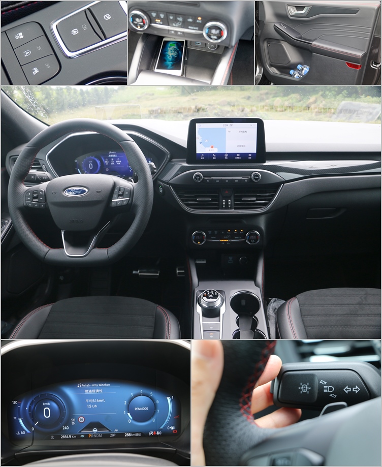 無線充電座與USB-C、12V電源幾乎已經成為汽車必要配備。雙紅色縫線及鍍鉻處理將座艙細節質感進一步提昇。Co-Pilot360智駕科技協助提供更便利輕鬆的駕駛過程。駕駛模式切換控制位在鞍座,使用時較為不便,必須低頭才能順利操作。至於12.3吋數位儀錶則會隨駕駛模式改變顯示風格。