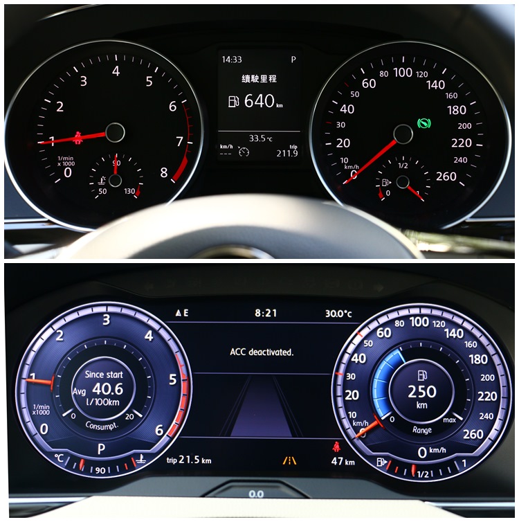 上圖為台灣引進銷售版本使用的儀錶板型式,下圖則是高階車型未來會搭載的數位全彩儀錶,和ACC一樣,目前僅供參考(預計最快今年底就可隨柴油款引進國內)。