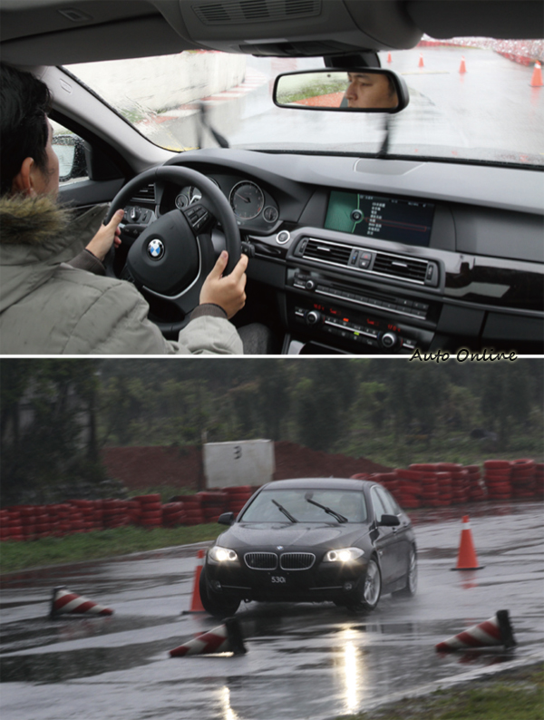 E300不愧是安全系統專家,即使車輪已經打滑,車身依舊平穩。