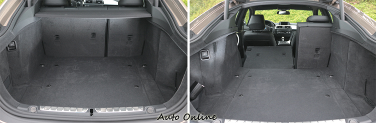 斜背車款後廂空間相當方正,椅背放倒後更是寬裕。