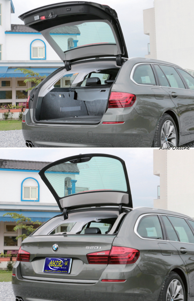 BMW 520i Touring尾門開啟有兩種方式,可以大面積或只選擇玻璃開啟。