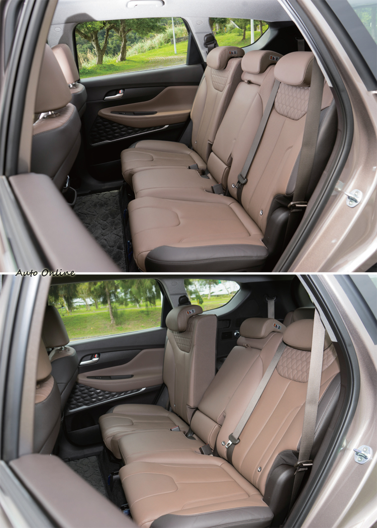 第二排座椅背具三段傾斜角度調整,右側座椅按下按鈕就可快速前傾。