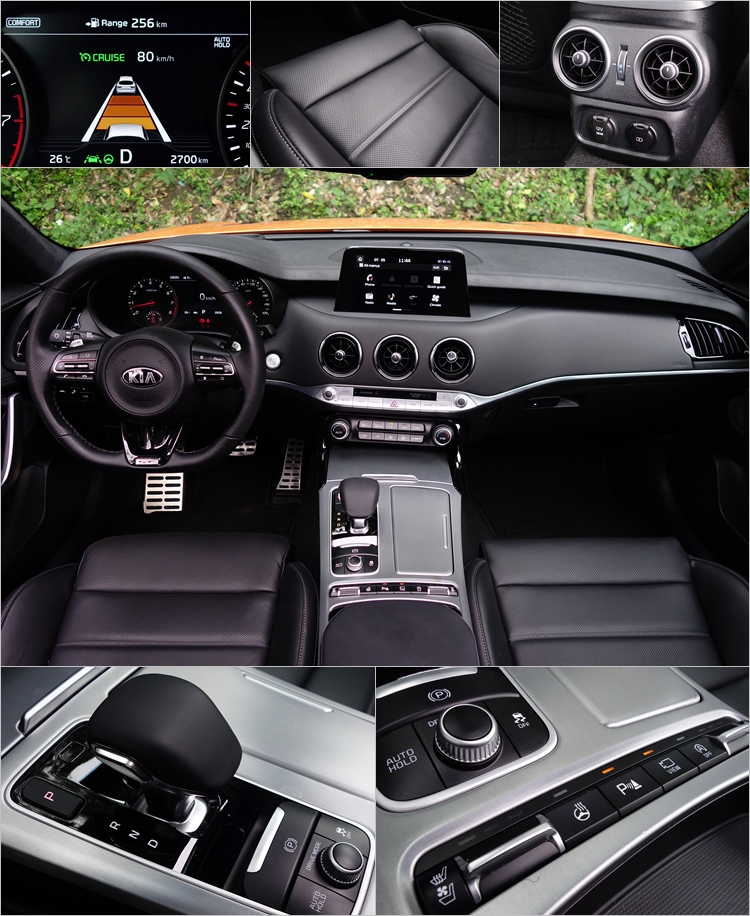 排檔頭短捷圓渾,觸感相當不錯。中控台仍採傳統布局,控制鍵設計感頗具水準。儀錶雖為類比配置,不過中央顯示幕提供的資訊辨識度非常不錯。座椅主要提供舒適品質為主,標配雙前座通風加熱的功能。後座中央空調出風口可調整風力和溫度,同時提供大功率電源插座。