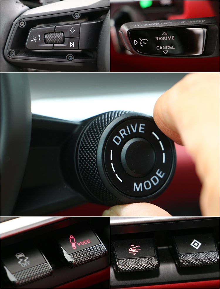 隨著跑車計時套件配裝的模式切換鈕雖然質感普通,不過實用性相當高。