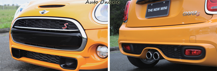 車頭部分原本半圓的水箱護罩這次向下延升,車尾部分因為是Cooper S所以排氣管採中間雙出式樣。