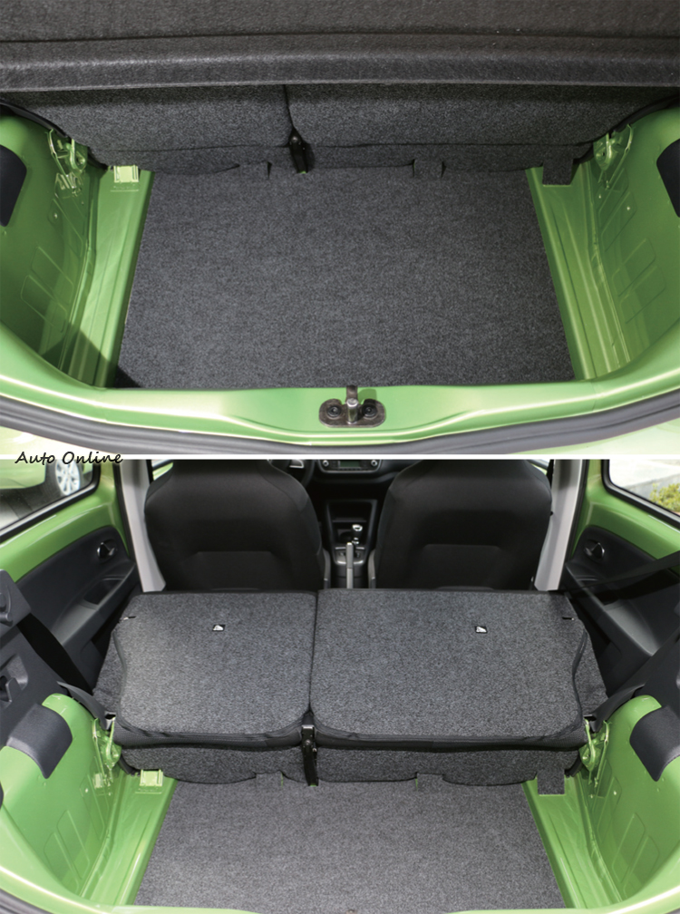 未放倒前後行李箱縱深一般但高度夠深,後座椅放平後可從原本的234公升的容積延伸至942公升。