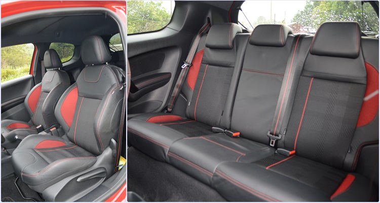 半皮半布的座椅包覆效果不錯,即使後座也有杯座與中央頭枕、三點式安全帶。